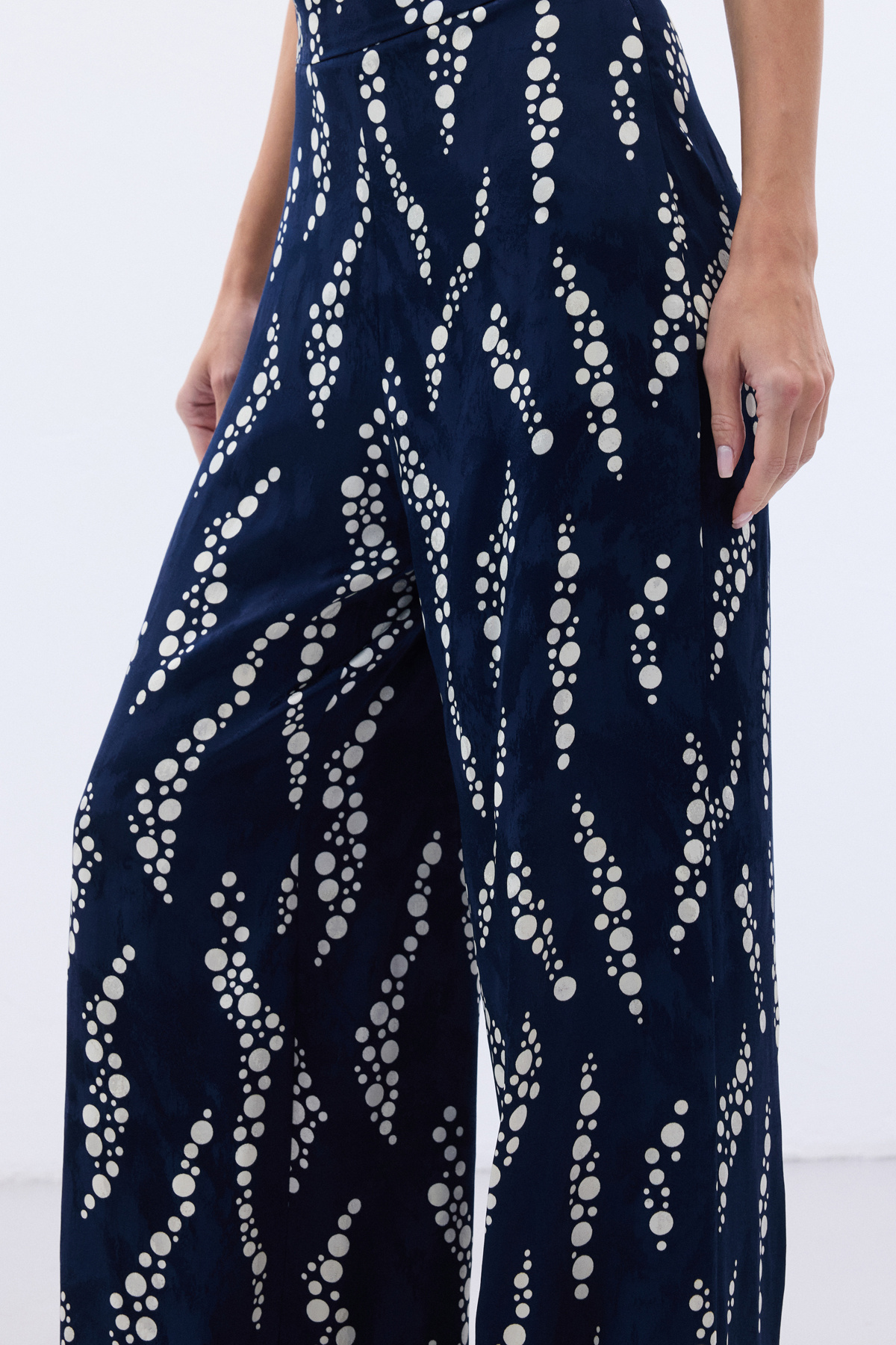 Desenli Bol Paça Pantolon - Lacivert