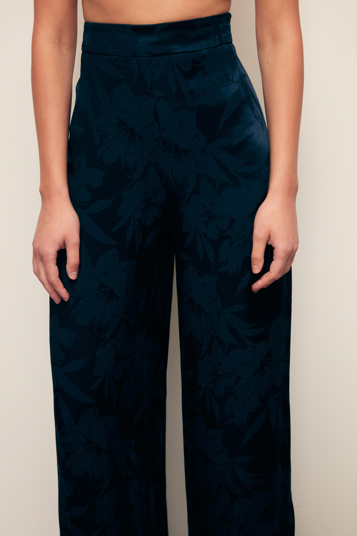 Desenli Bol Paça Pantolon - LACİVERT