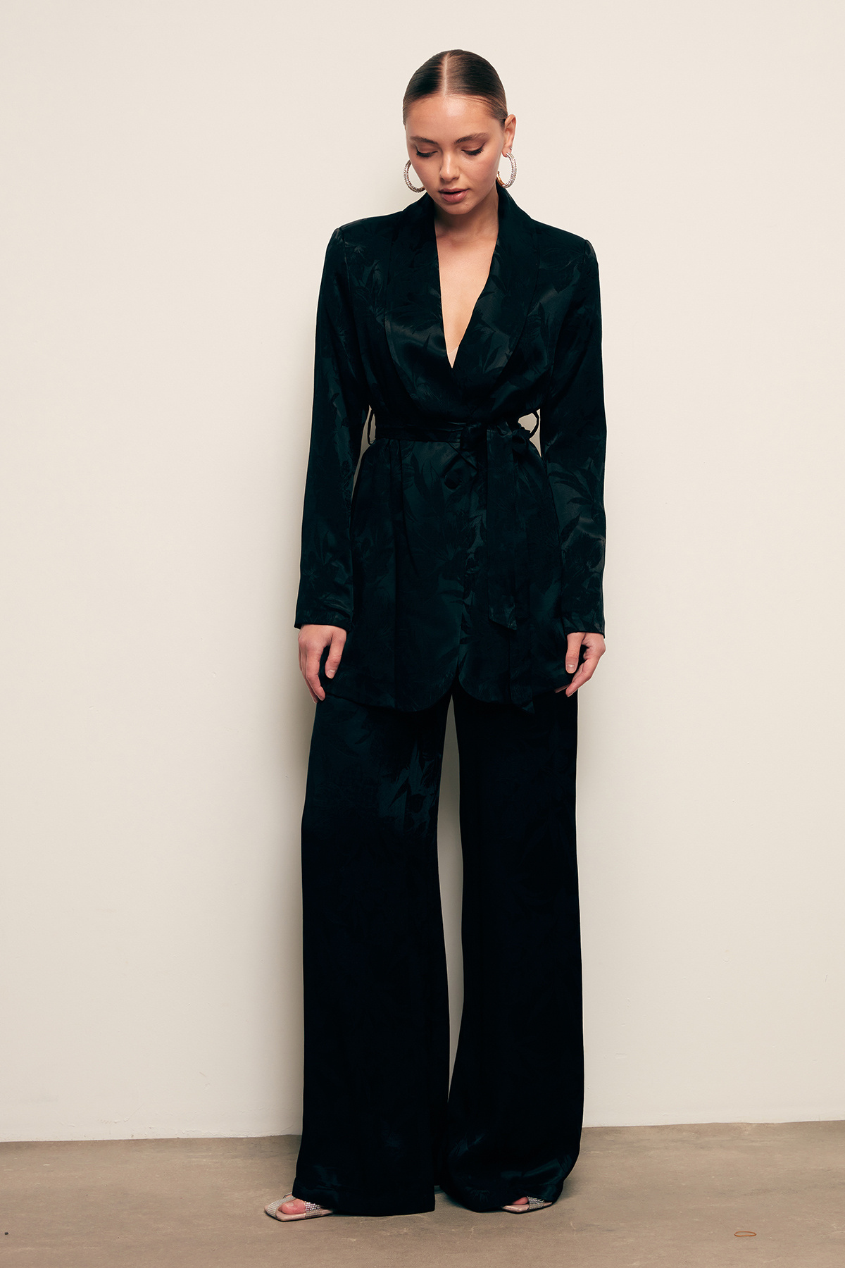 Desenli Bol Paça Pantolon - SİYAH