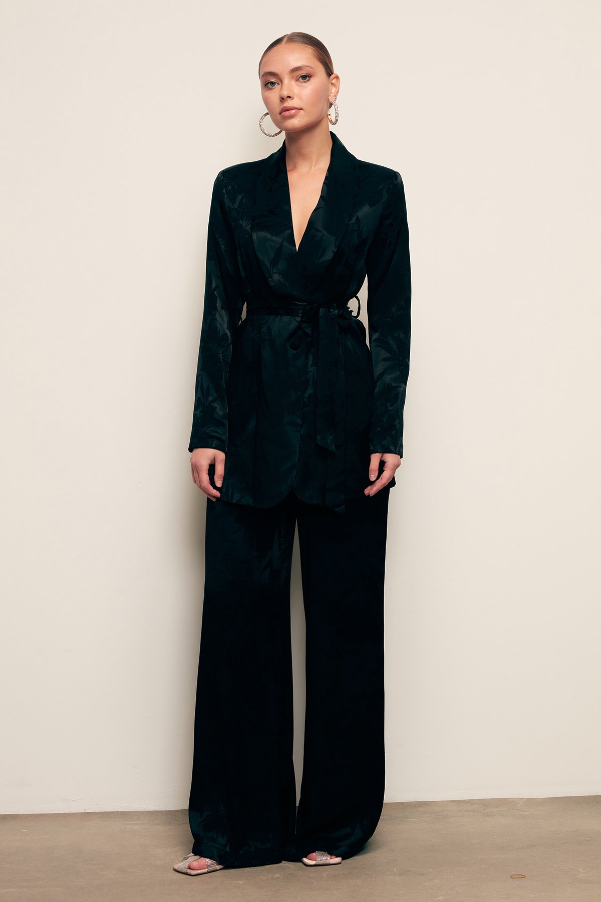 Desenli Bol Paça Pantolon - SİYAH