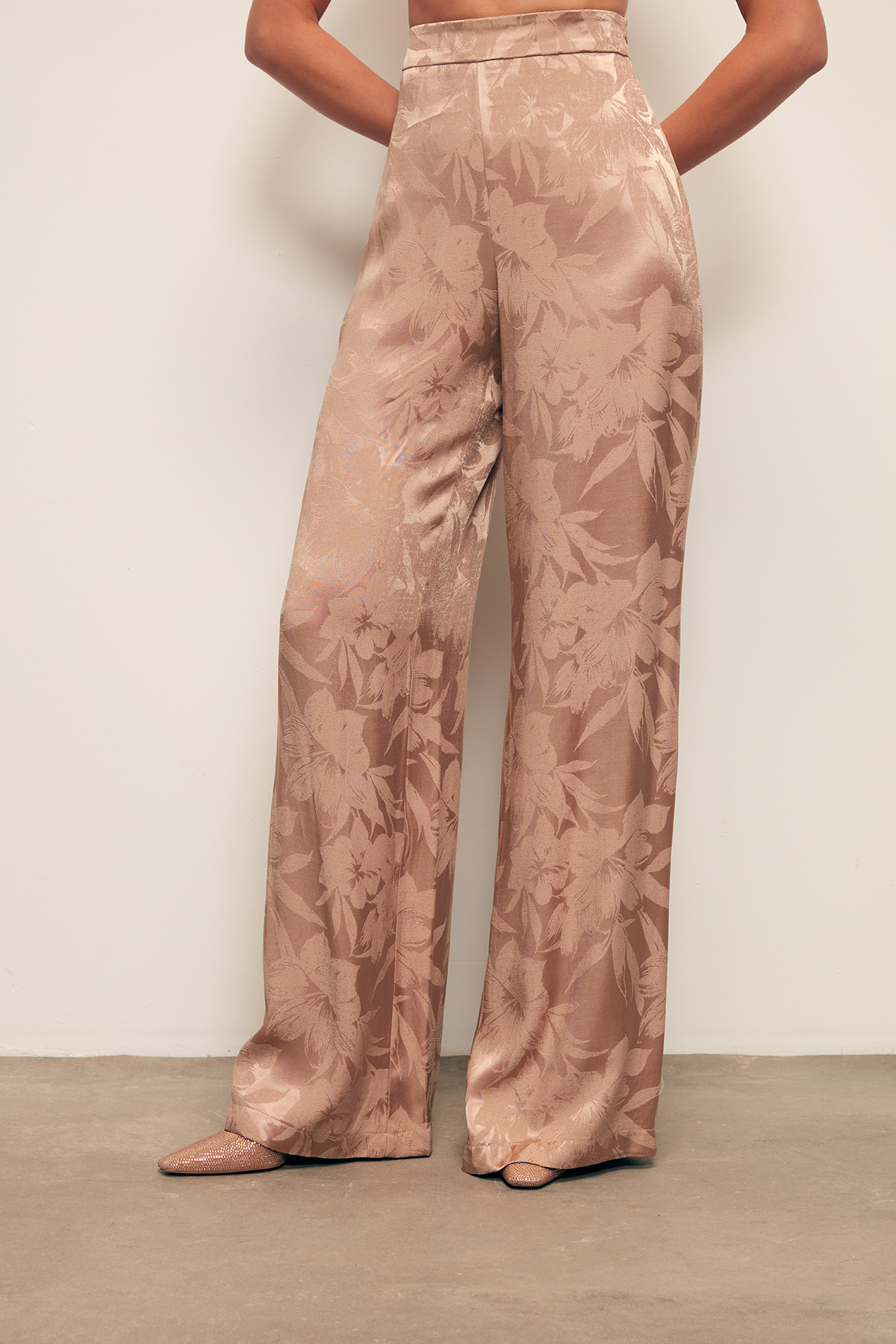 Desenli Bol Paça Pantolon - VİZON