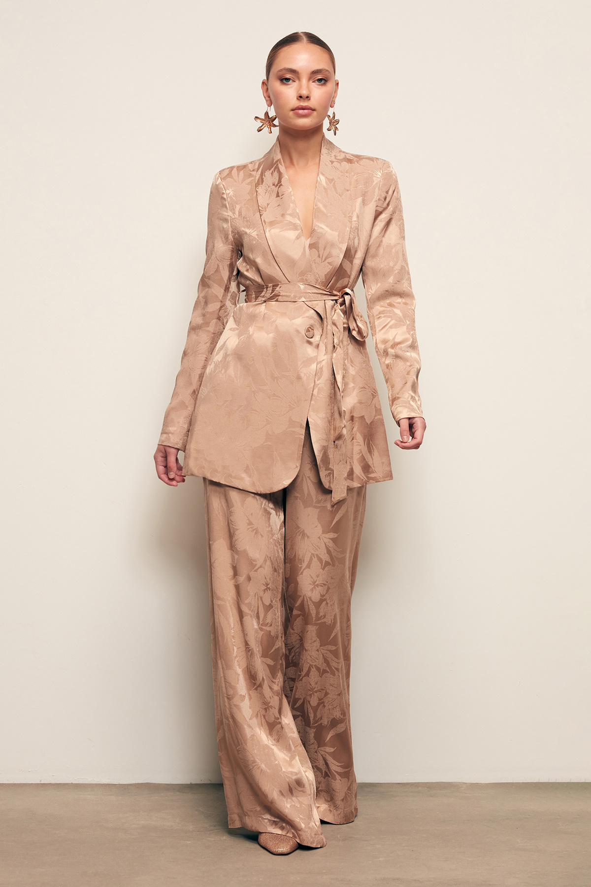 Desenli Bol Paça Pantolon - VİZON