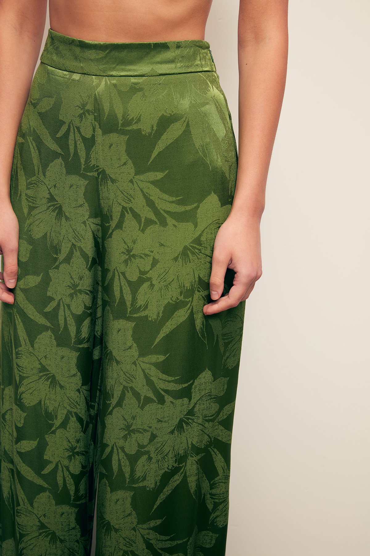 Desenli Bol Paça Pantolon - YEŞİL