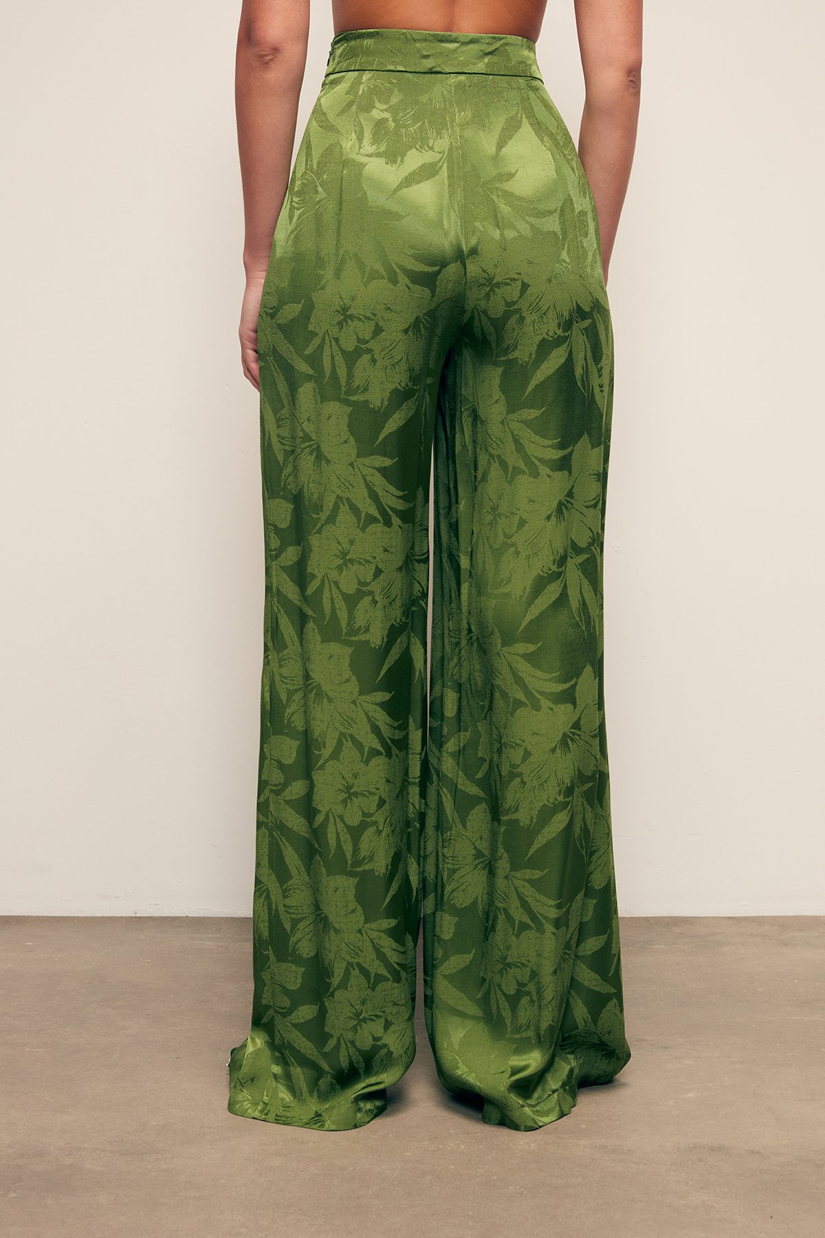 Desenli Bol Paça Pantolon - YEŞİL