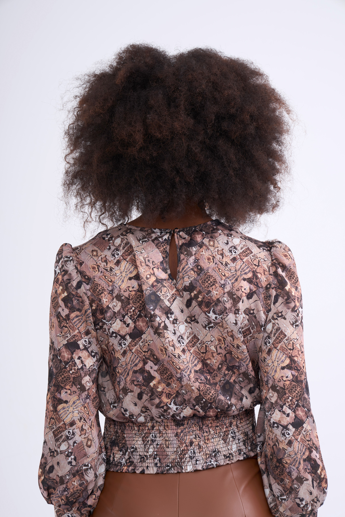Desenli crop bluz - BEJ