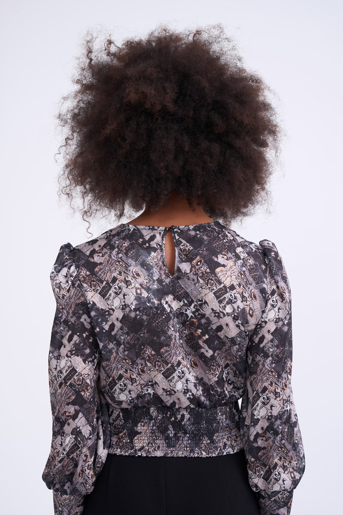 Desenli crop bluz - SİYAH