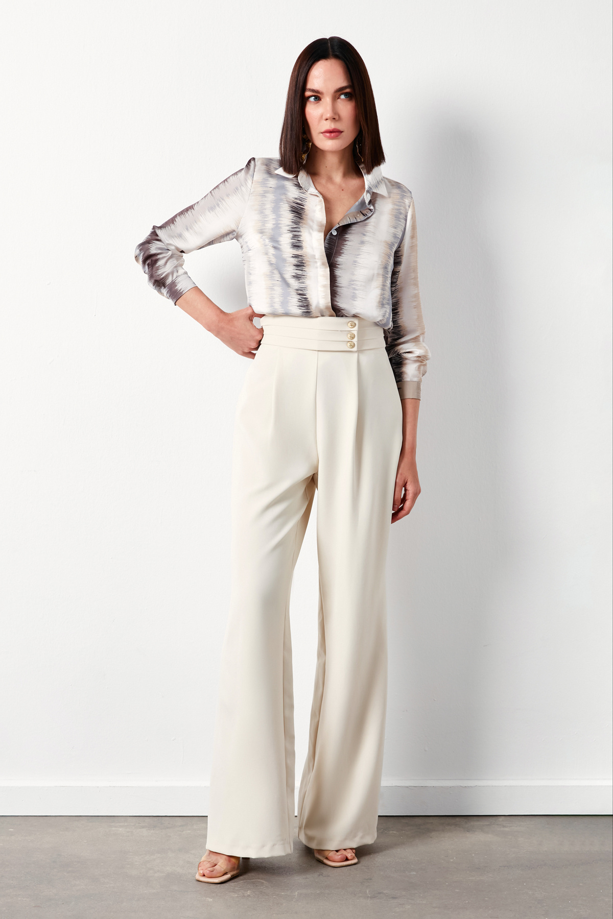 Desenli Düz Gömlek - BEJ