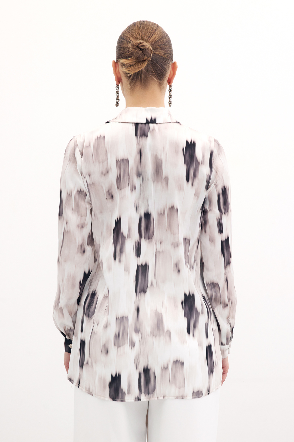 Desenli Düz Gömlek - Bej