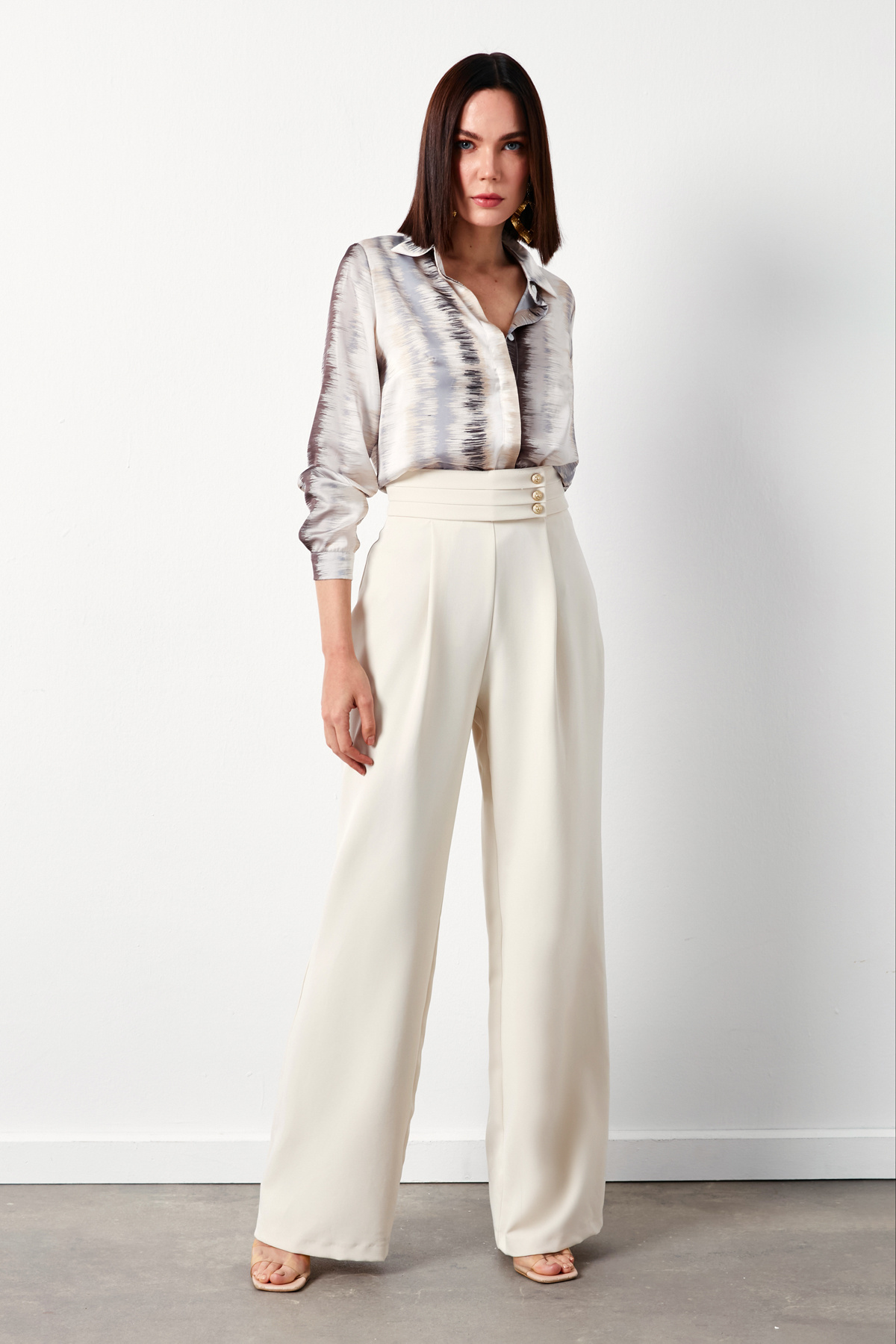 Desenli Düz Gömlek - BEJ