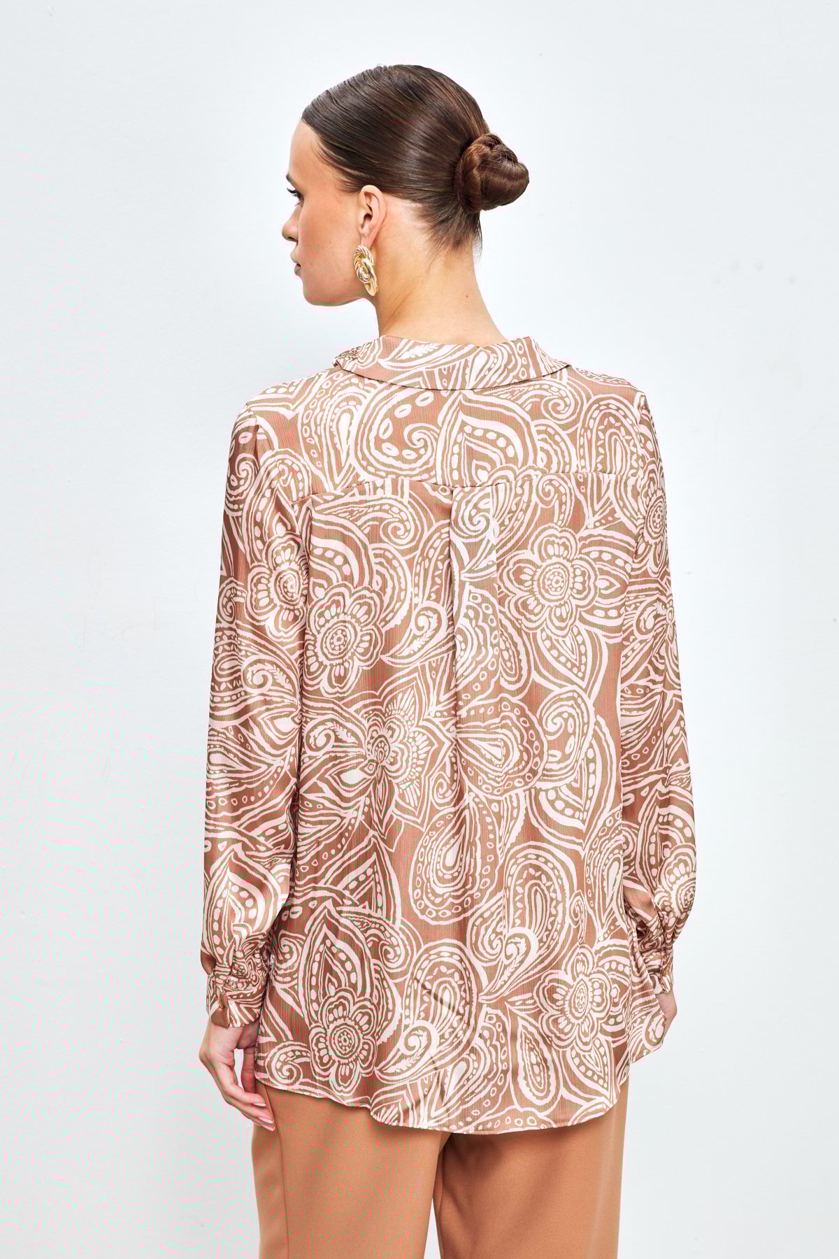Patterned Plain Shirt - CAMEL