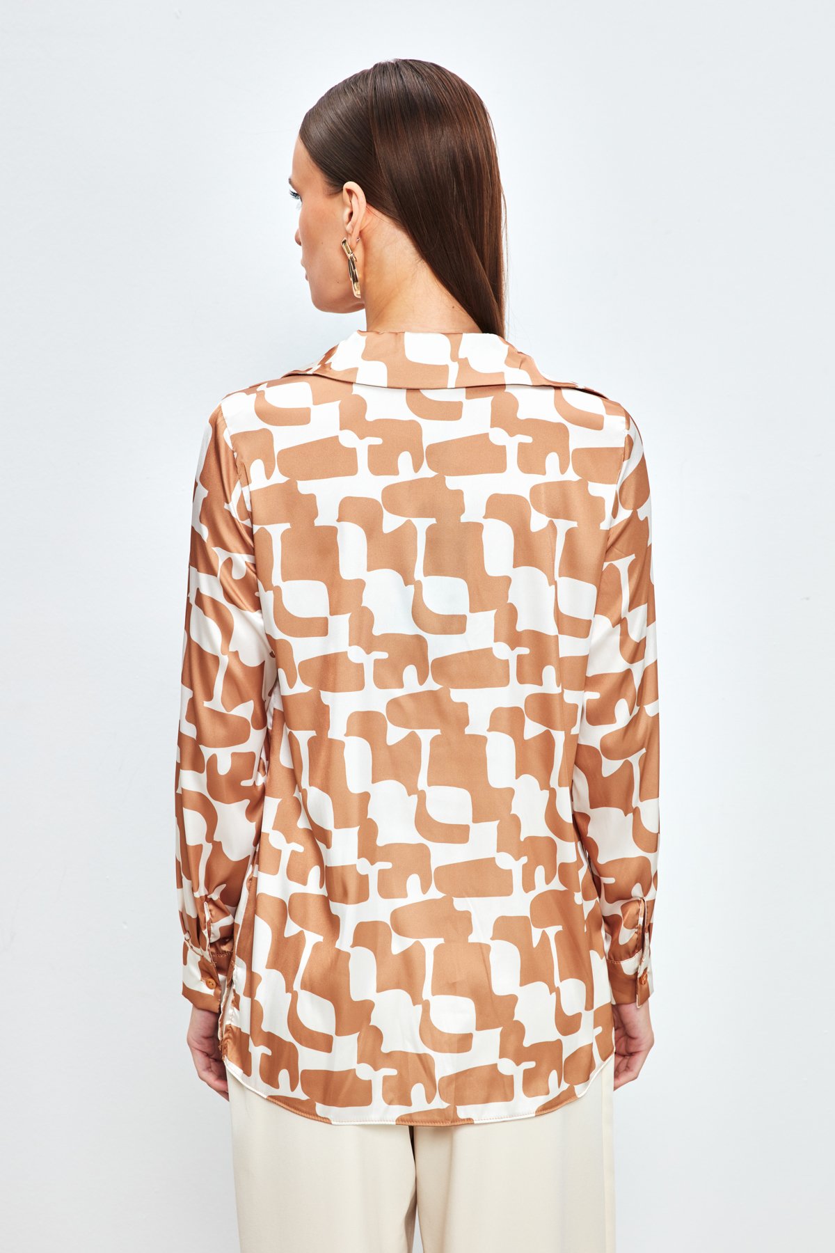 Desenli Düz Gömlek - KAHVE