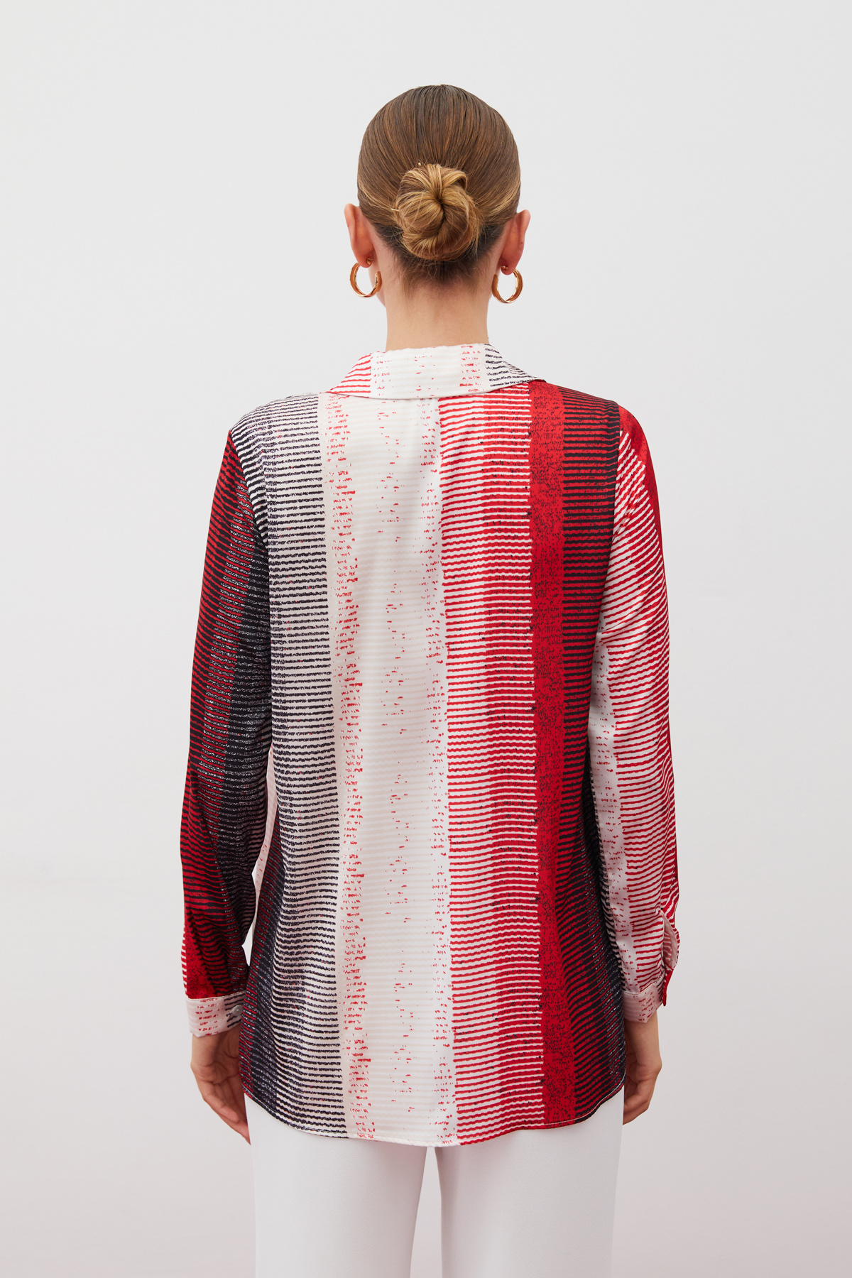 Desenli Düz Gömlek - KIRMIZI