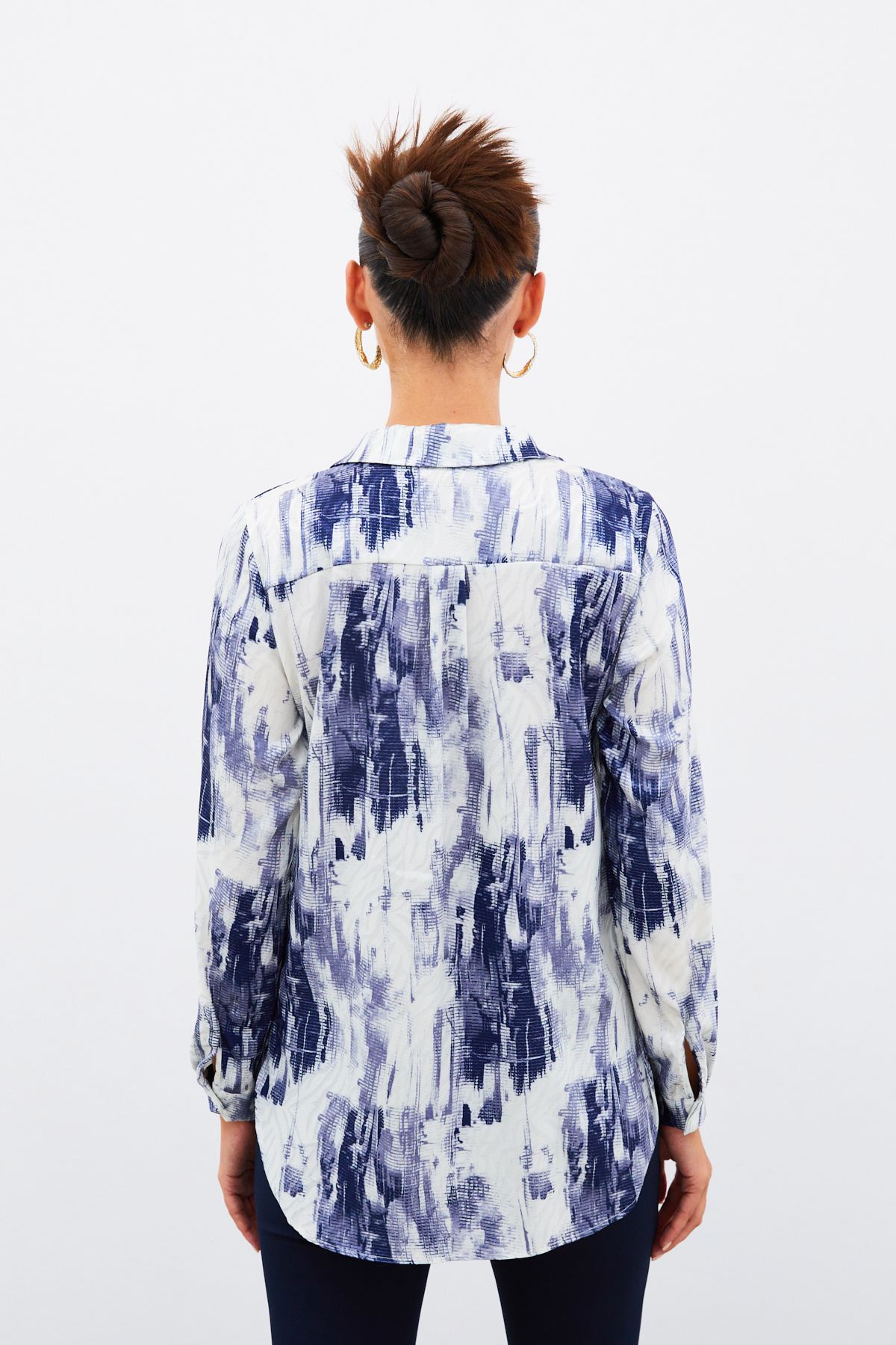 Desenli Düz Gömlek - LACİVERT