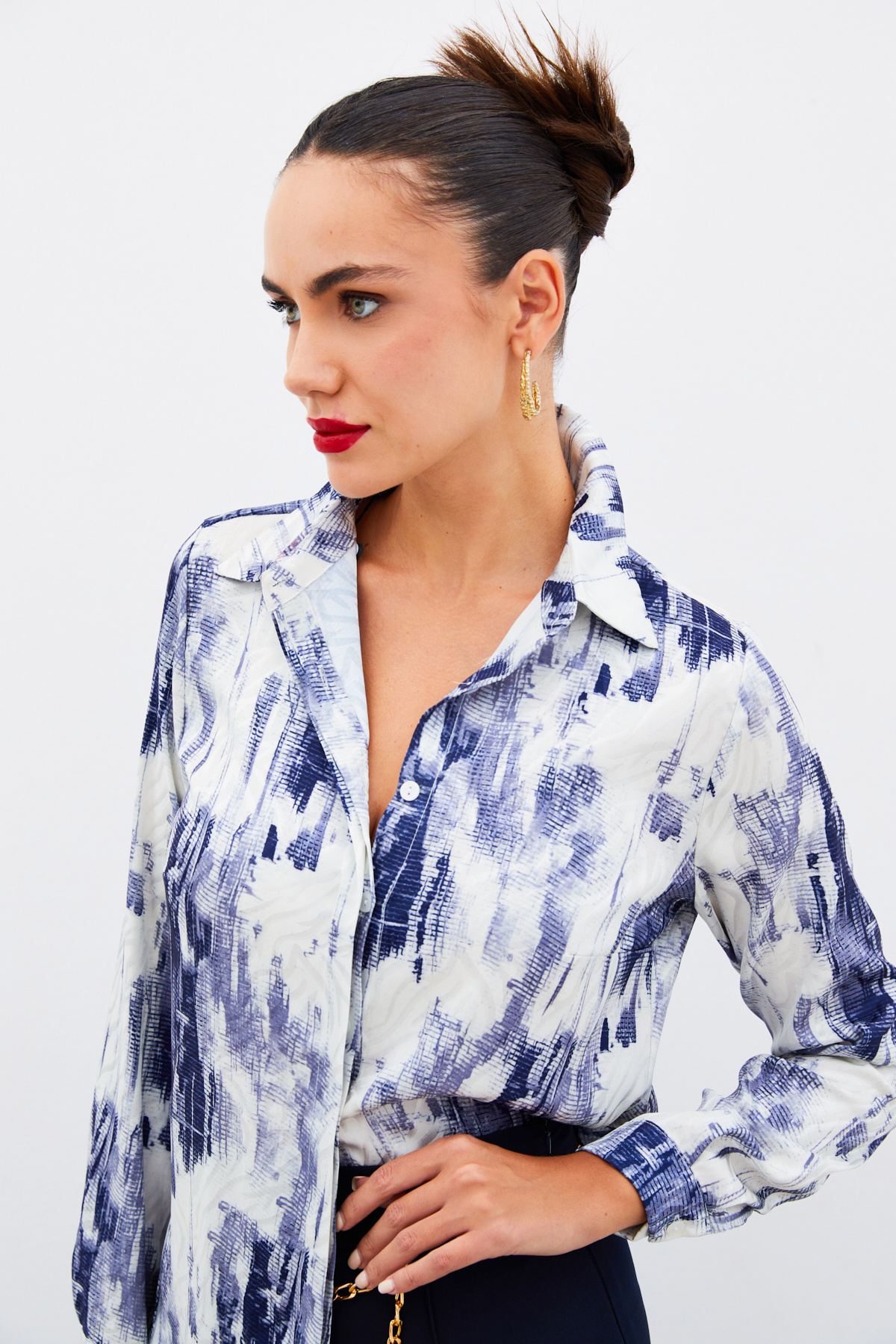 Desenli Düz Gömlek - LACİVERT