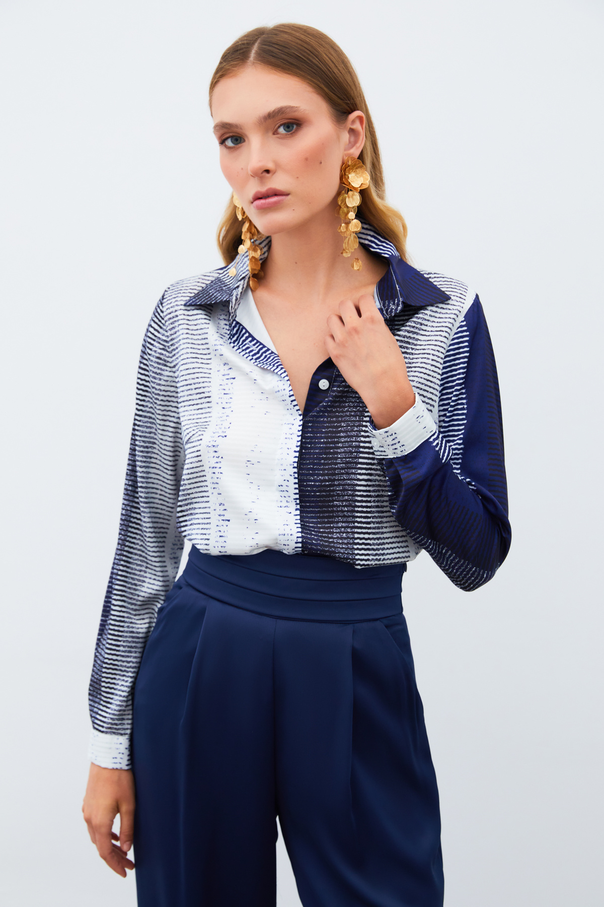 Desenli Düz Gömlek - LACİVERT