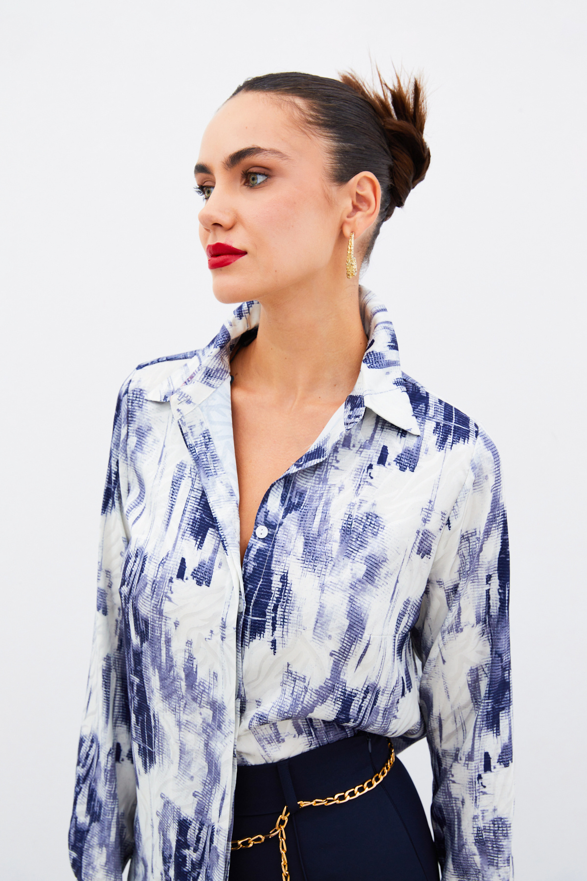 Desenli Düz Gömlek - LACİVERT