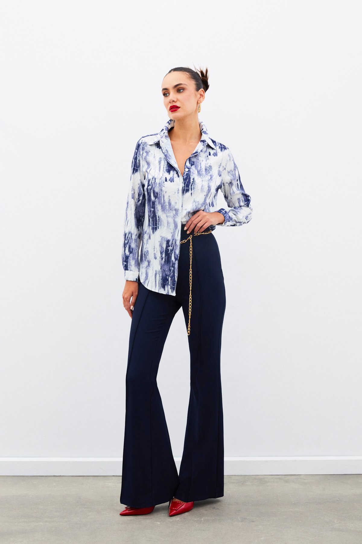 Desenli Düz Gömlek - LACİVERT