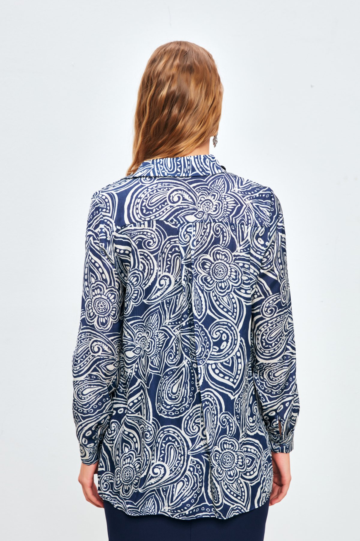 Desenli Düz Gömlek - LACİVERT