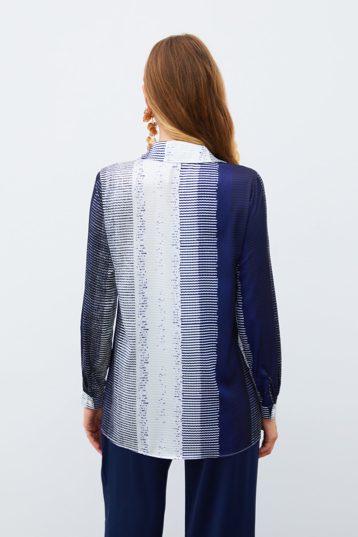 Desenli Düz Gömlek - LACİVERT