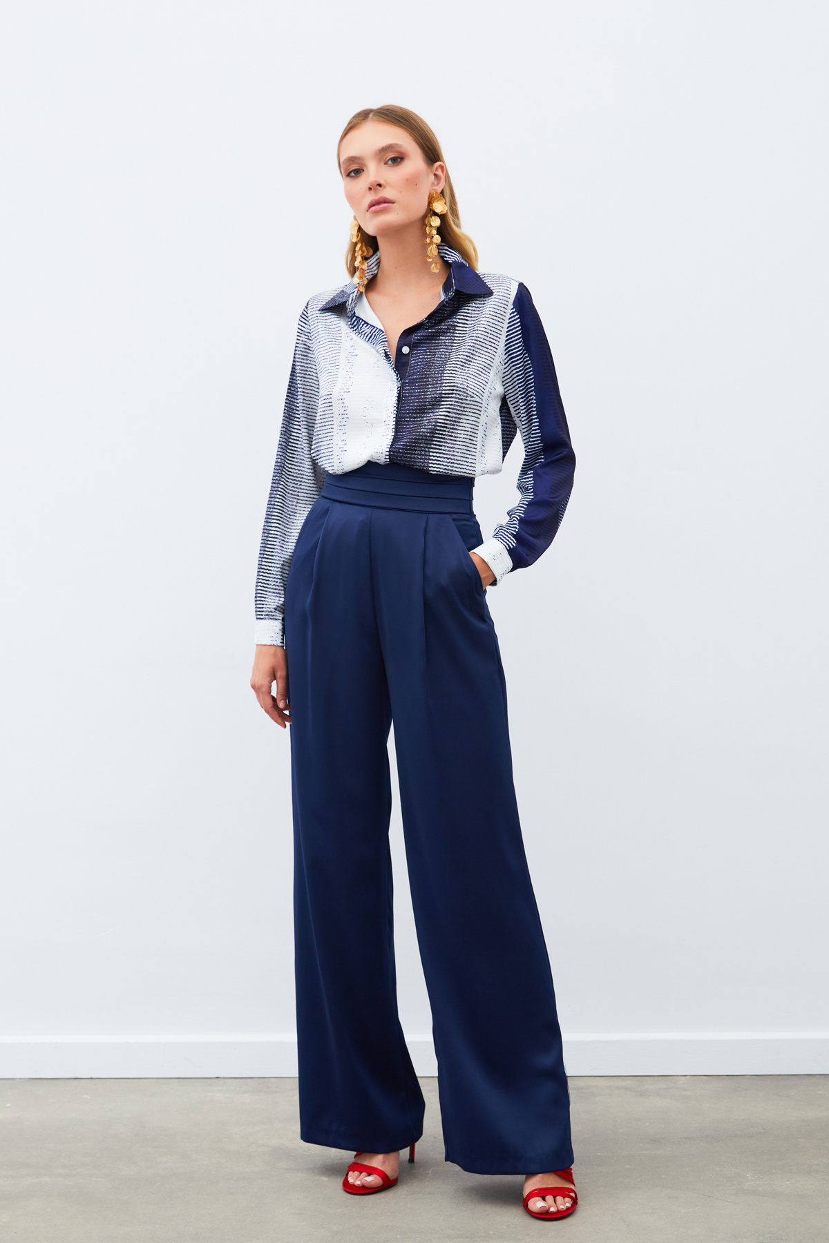 Desenli Düz Gömlek - LACİVERT