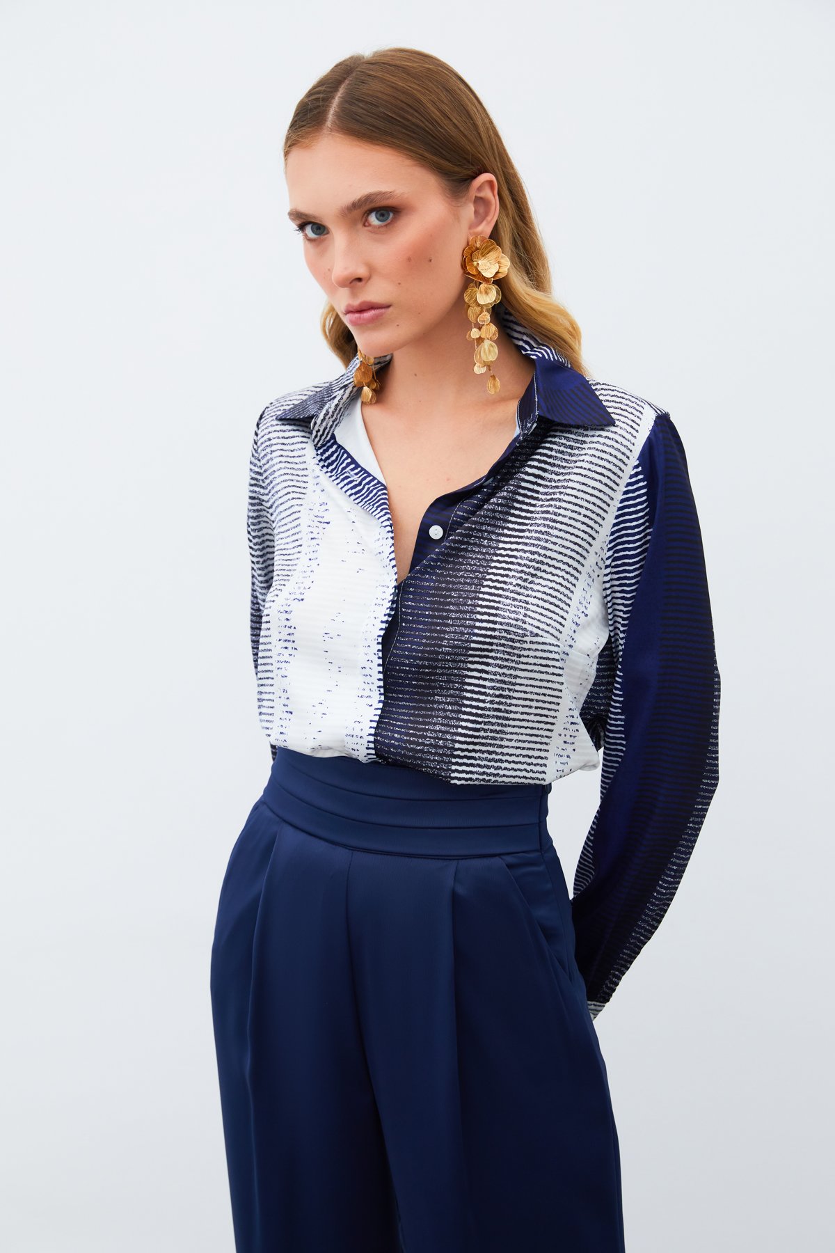 Desenli Düz Gömlek - LACİVERT