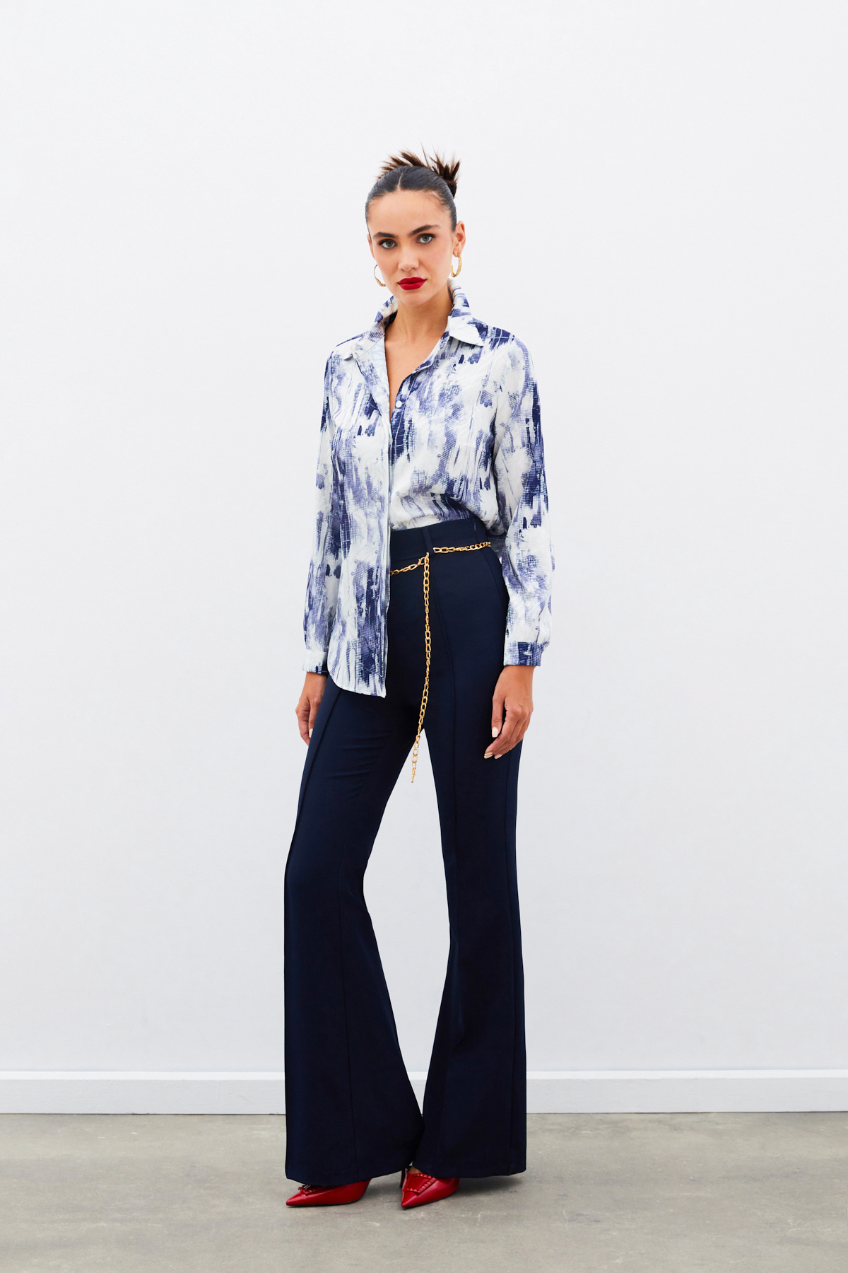 Desenli Düz Gömlek - LACİVERT