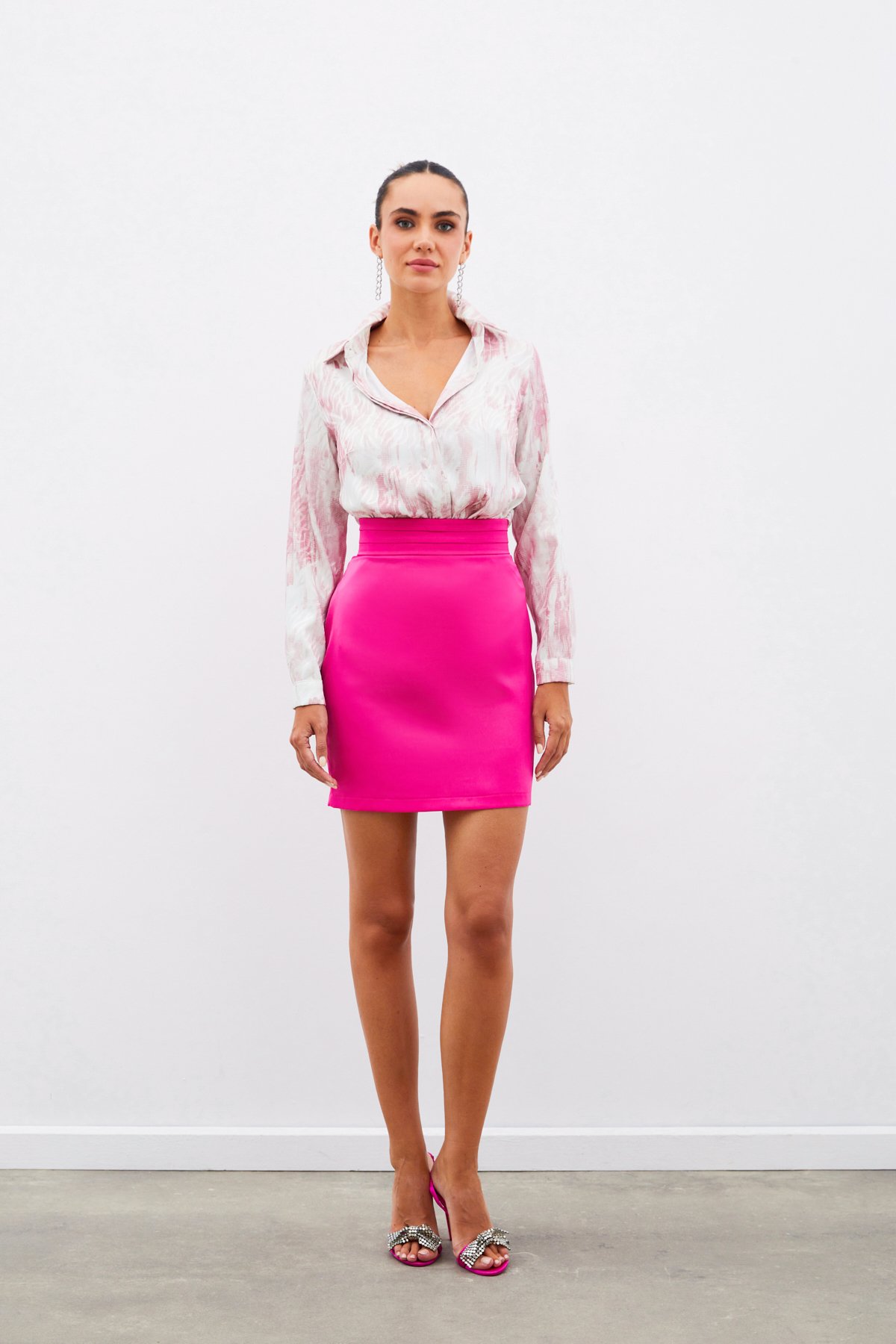 Desenli Düz Gömlek - PUDRA