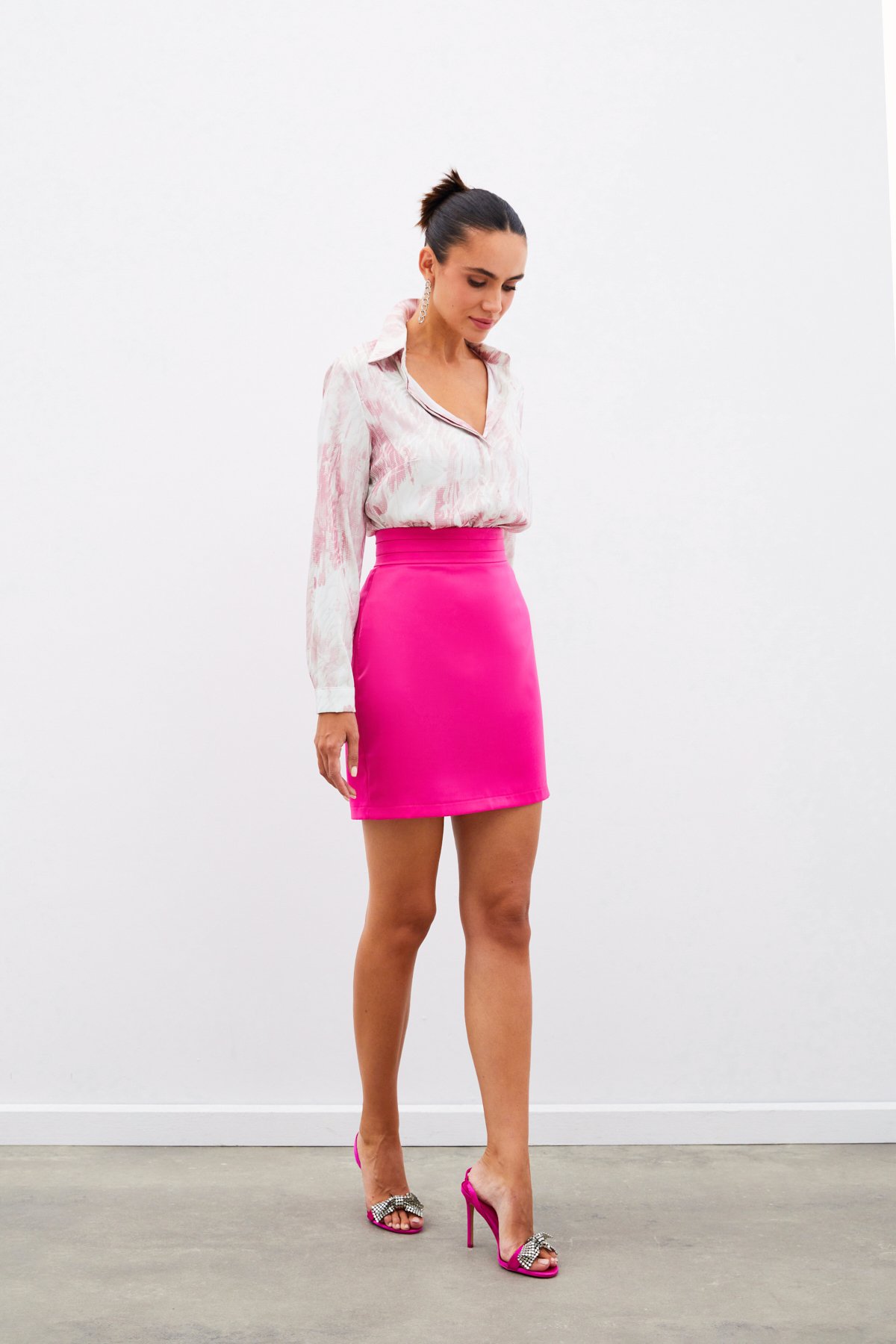 Desenli Düz Gömlek - PUDRA