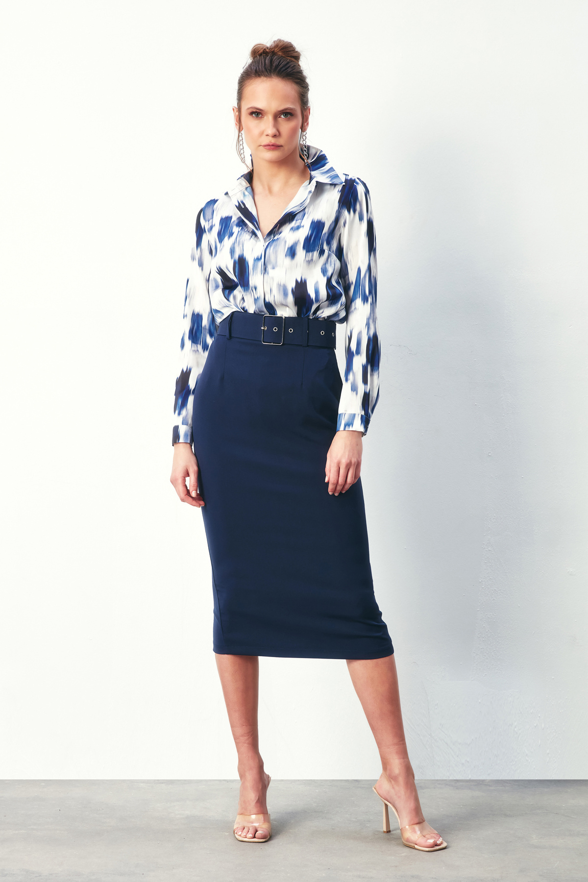 Desenli Düz Gömlek - SAX MAVİ