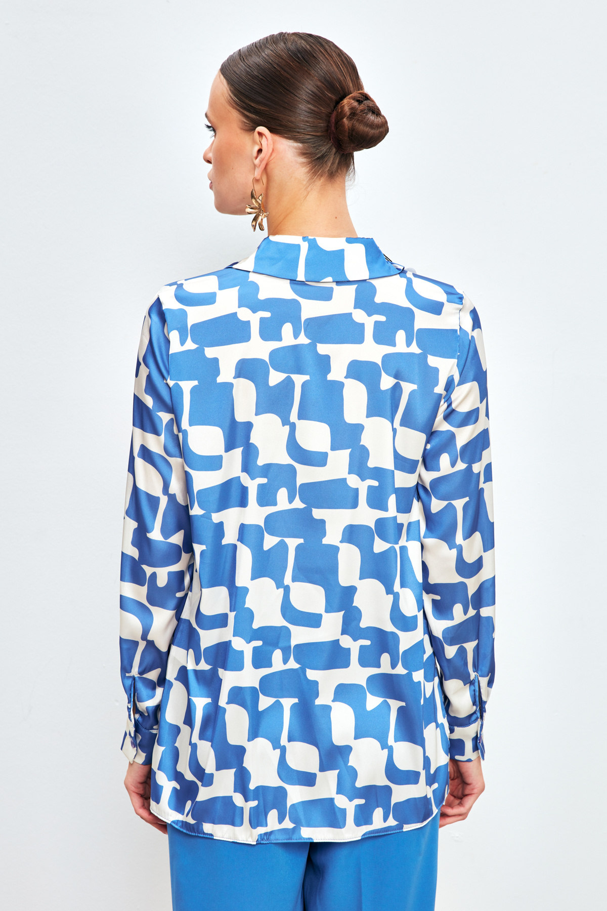 Desenli Düz Gömlek - SAX MAVİ