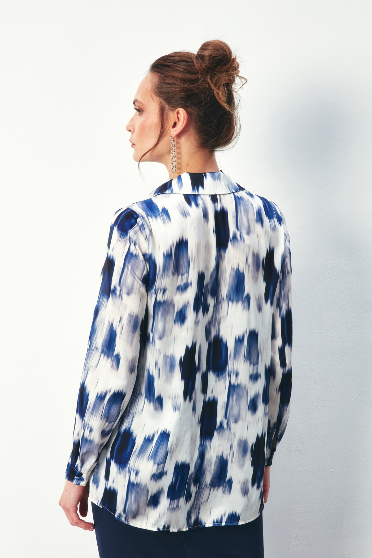 Desenli Düz Gömlek - SAX MAVİ