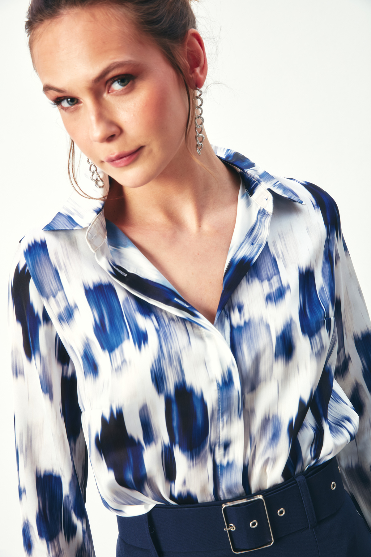 Desenli Düz Gömlek - SAX MAVİ