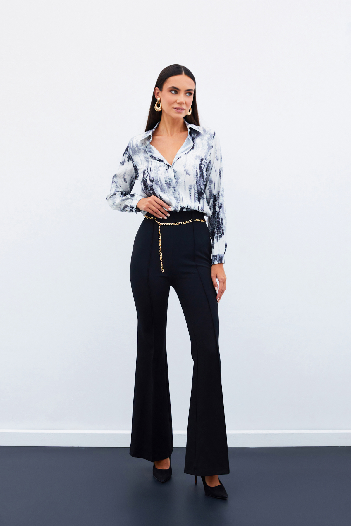 Desenli Düz Gömlek - SİYAH