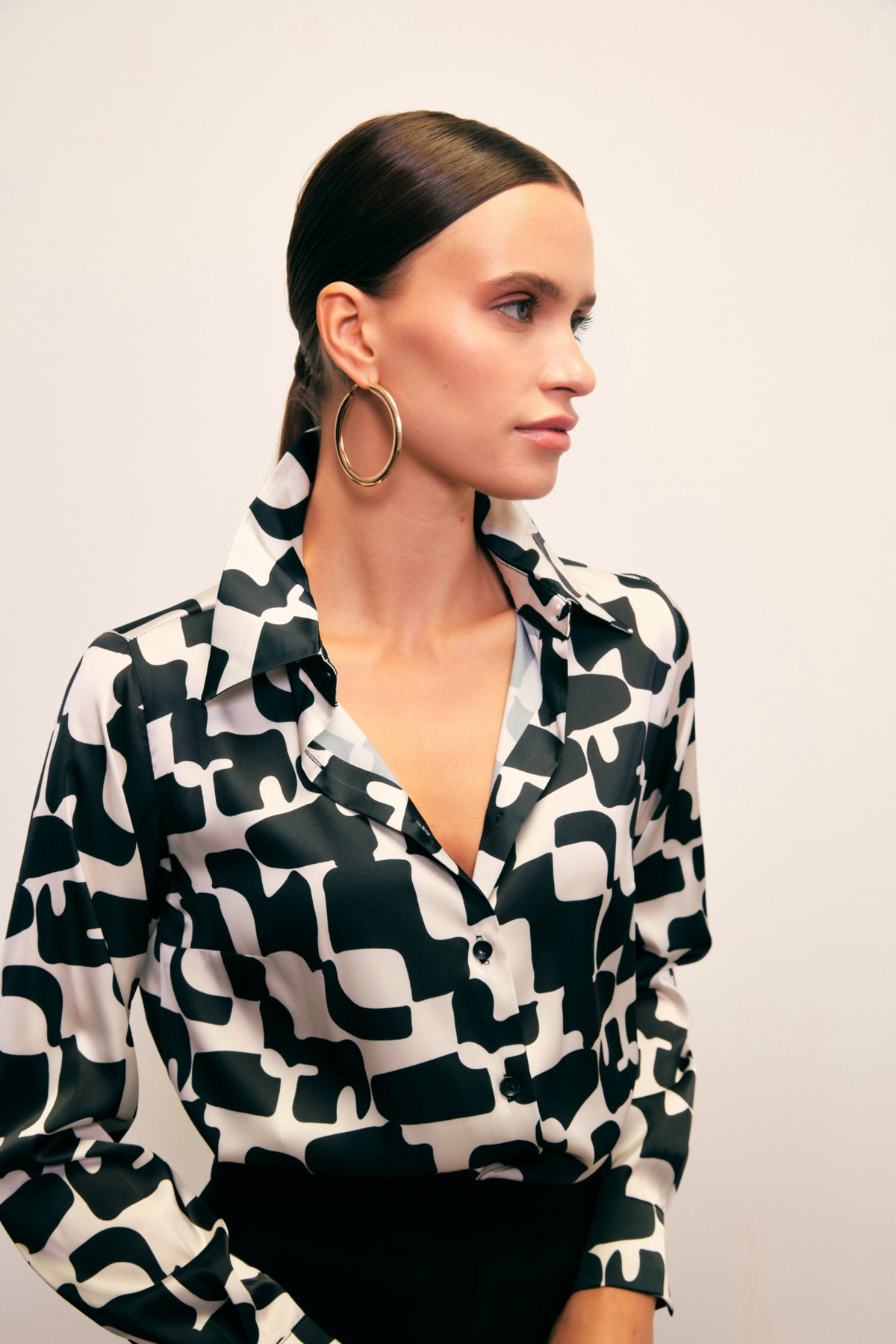 Desenli Düz Gömlek - SİYAH