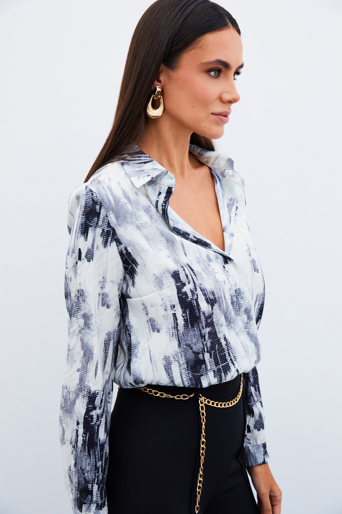 Desenli Düz Gömlek - SİYAH