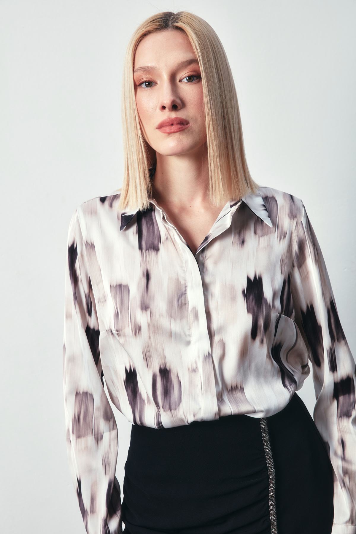 Patterned Plain Shirt - BLACK