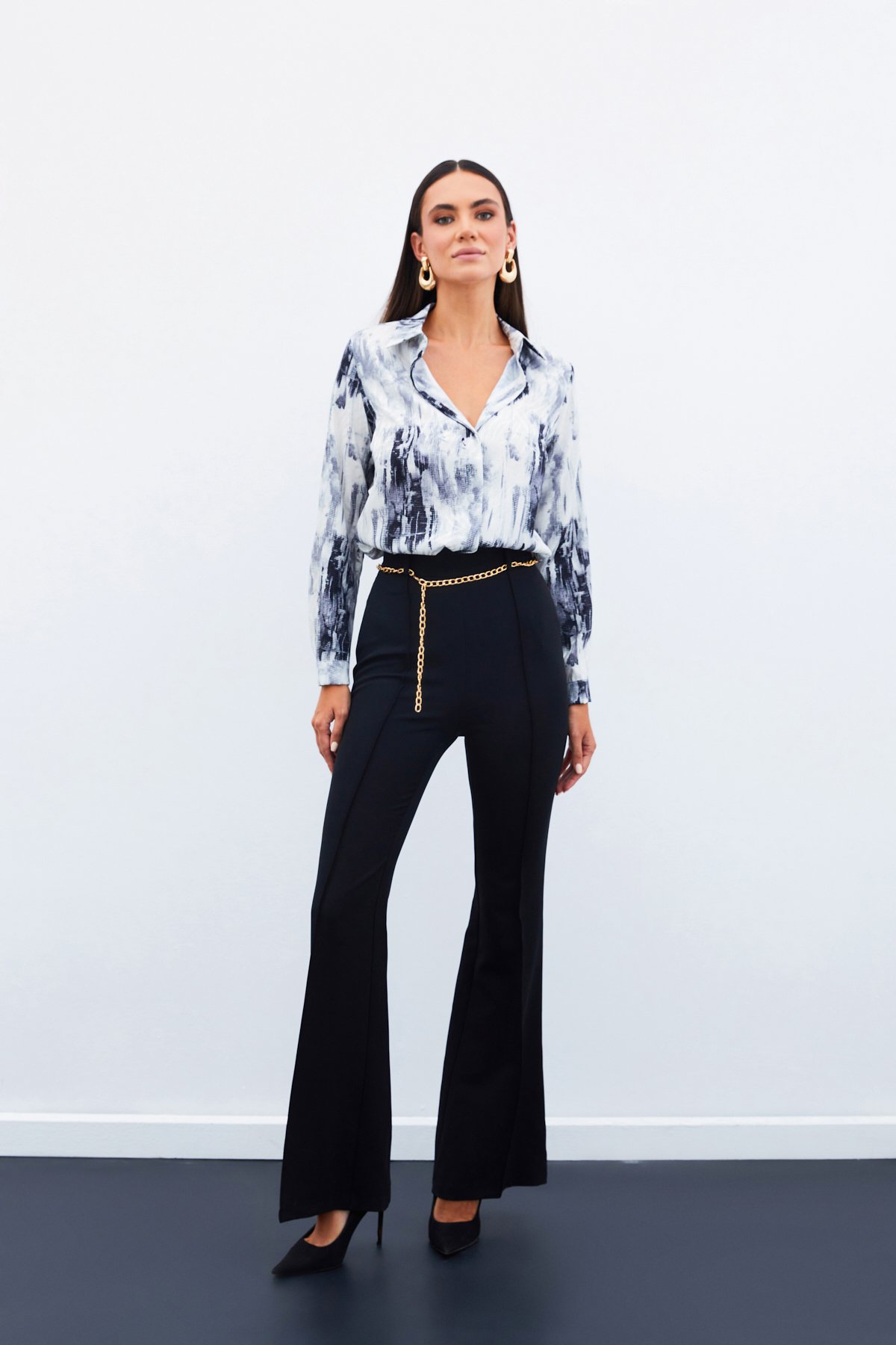 Desenli Düz Gömlek - SİYAH