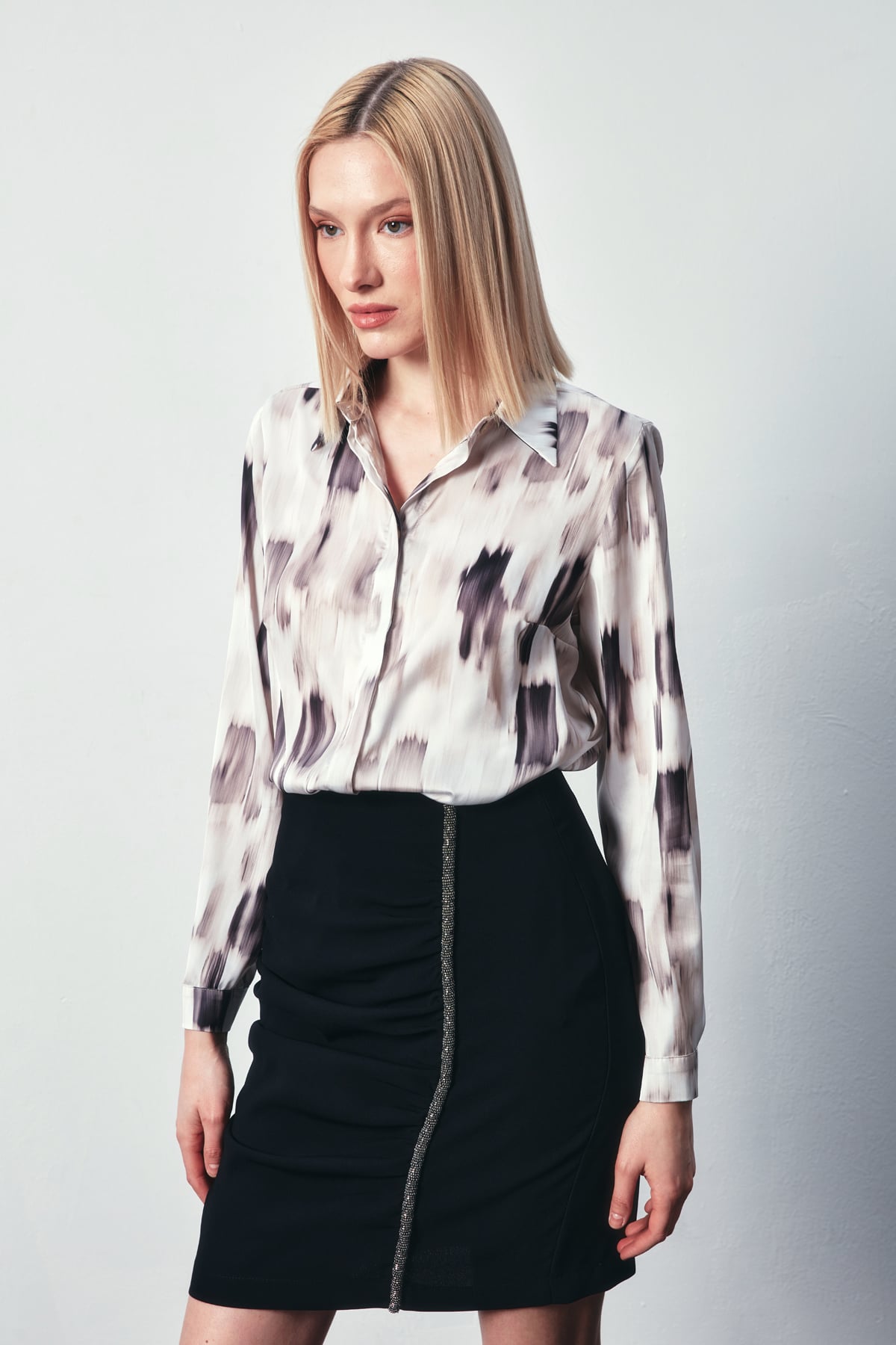 Patterned Plain Shirt - BLACK