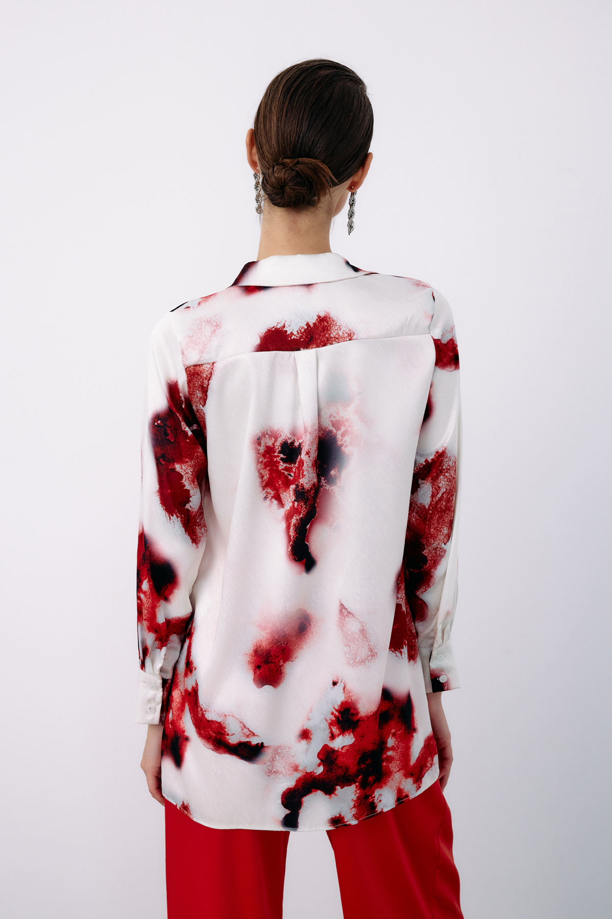 Desenli Geniş Klasik Gömlek - KIRMIZI