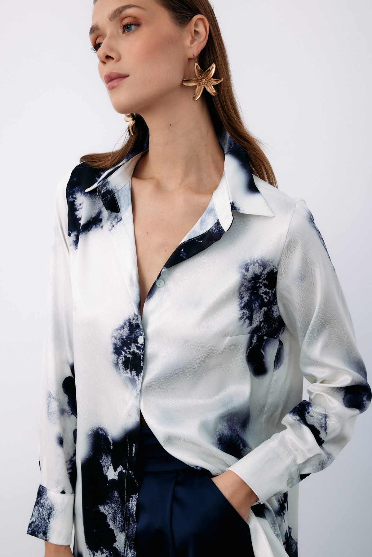 Desenli Geniş Klasik Gömlek - LACİVERT