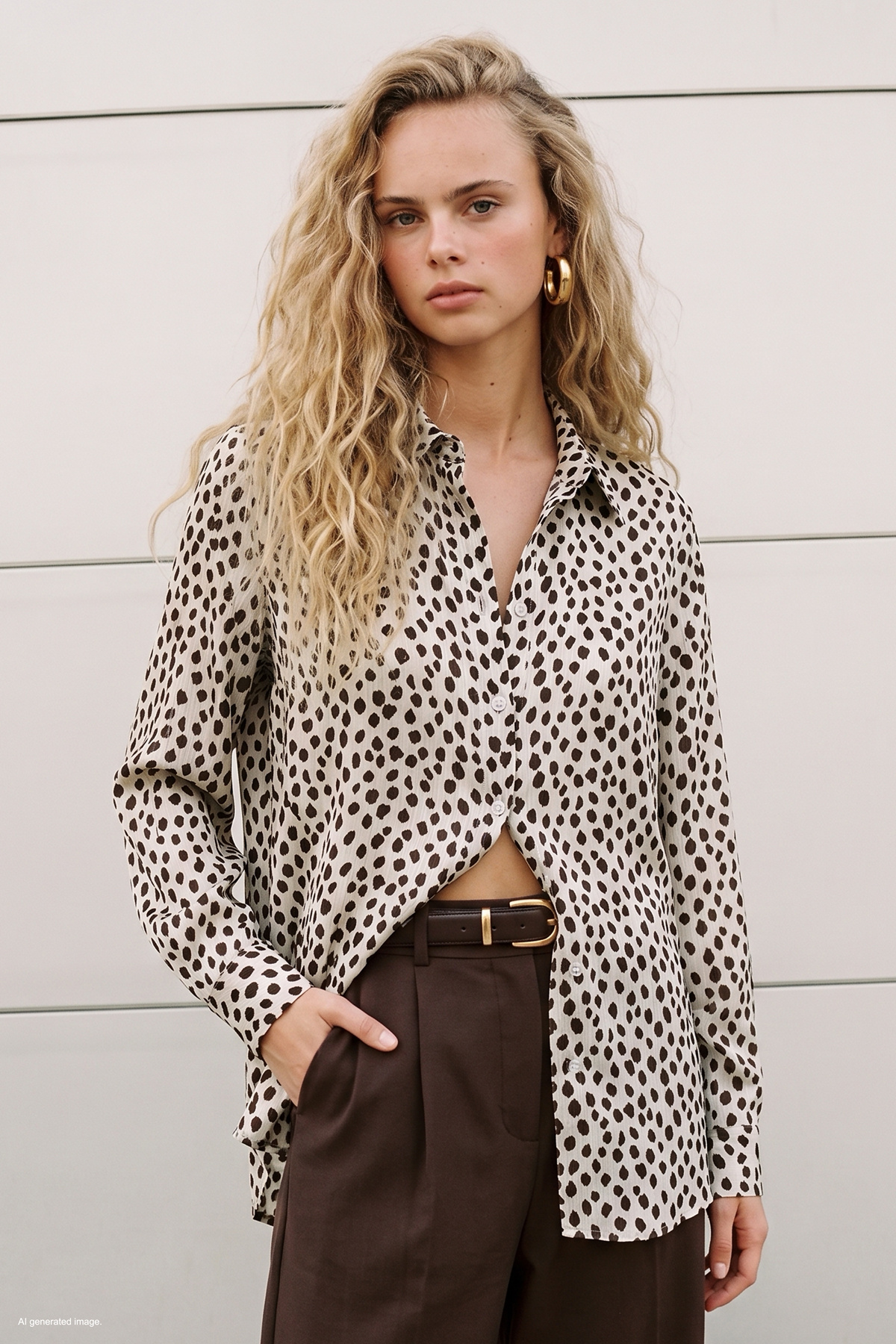 Patterned Shirt - Ecru-coffee