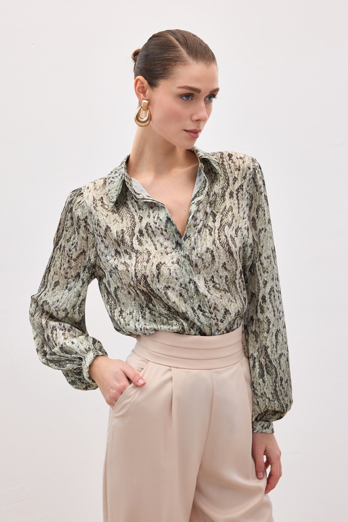 Desenli Gömlek - Haki