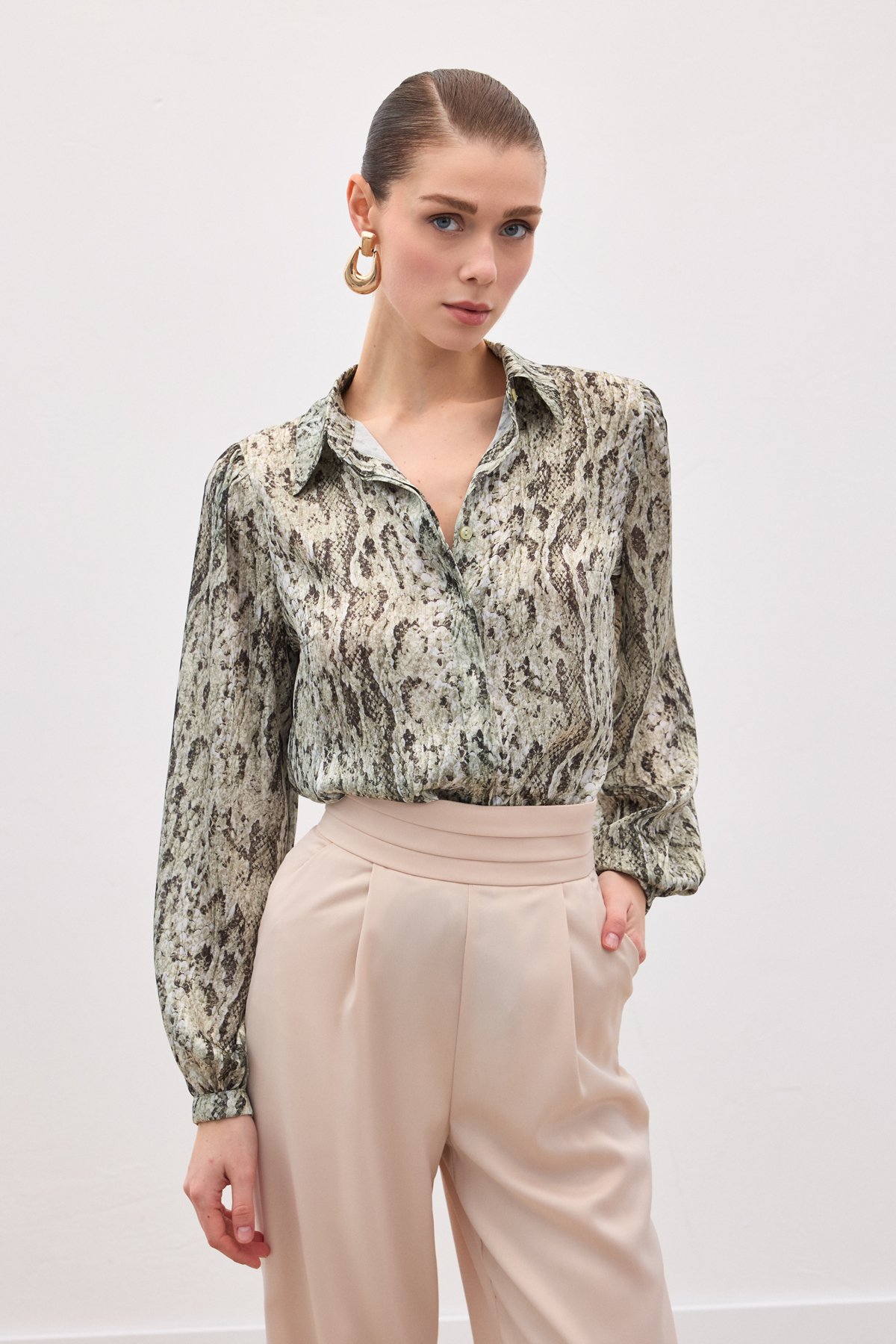 Desenli Gömlek - Haki