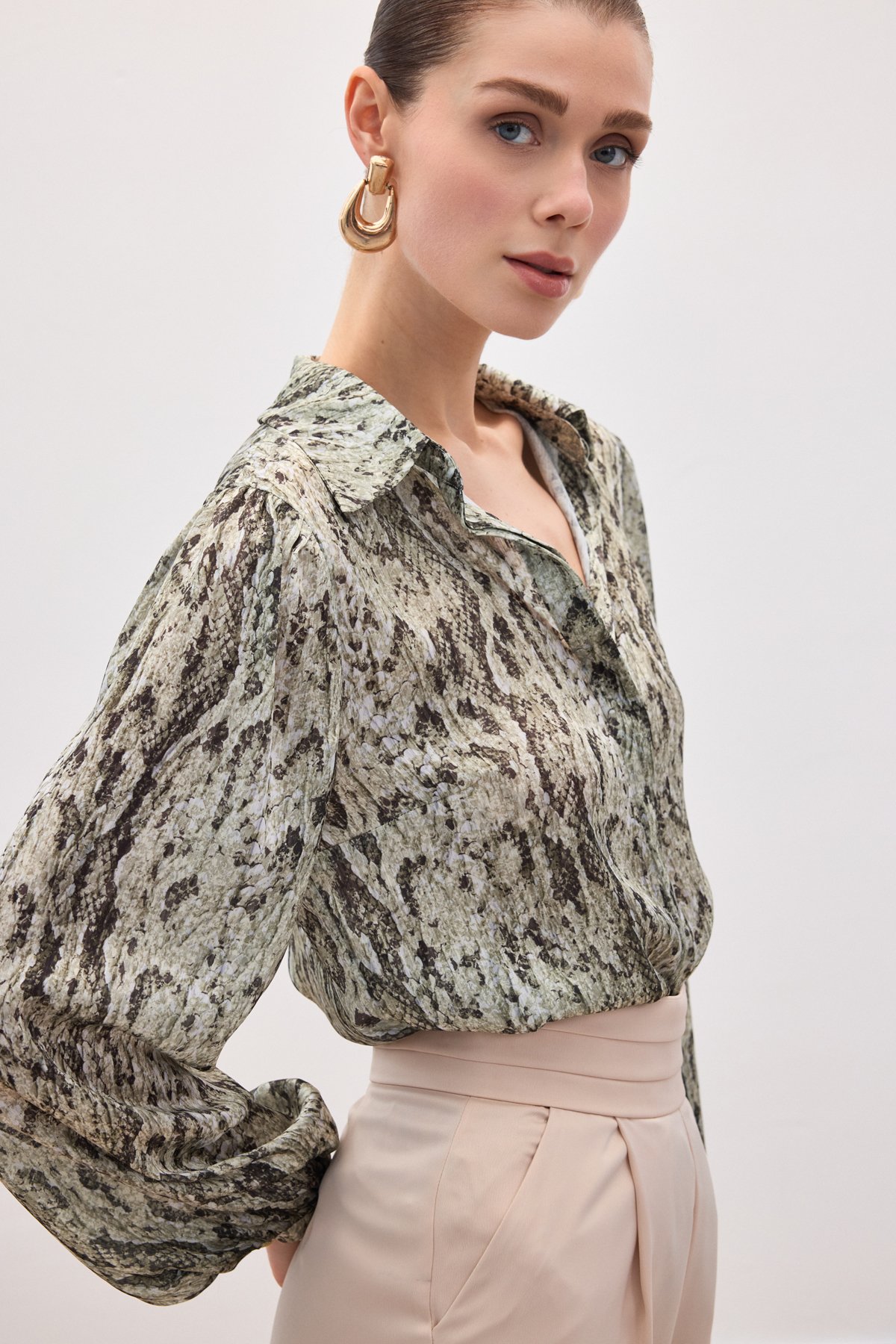 Desenli Gömlek - Haki