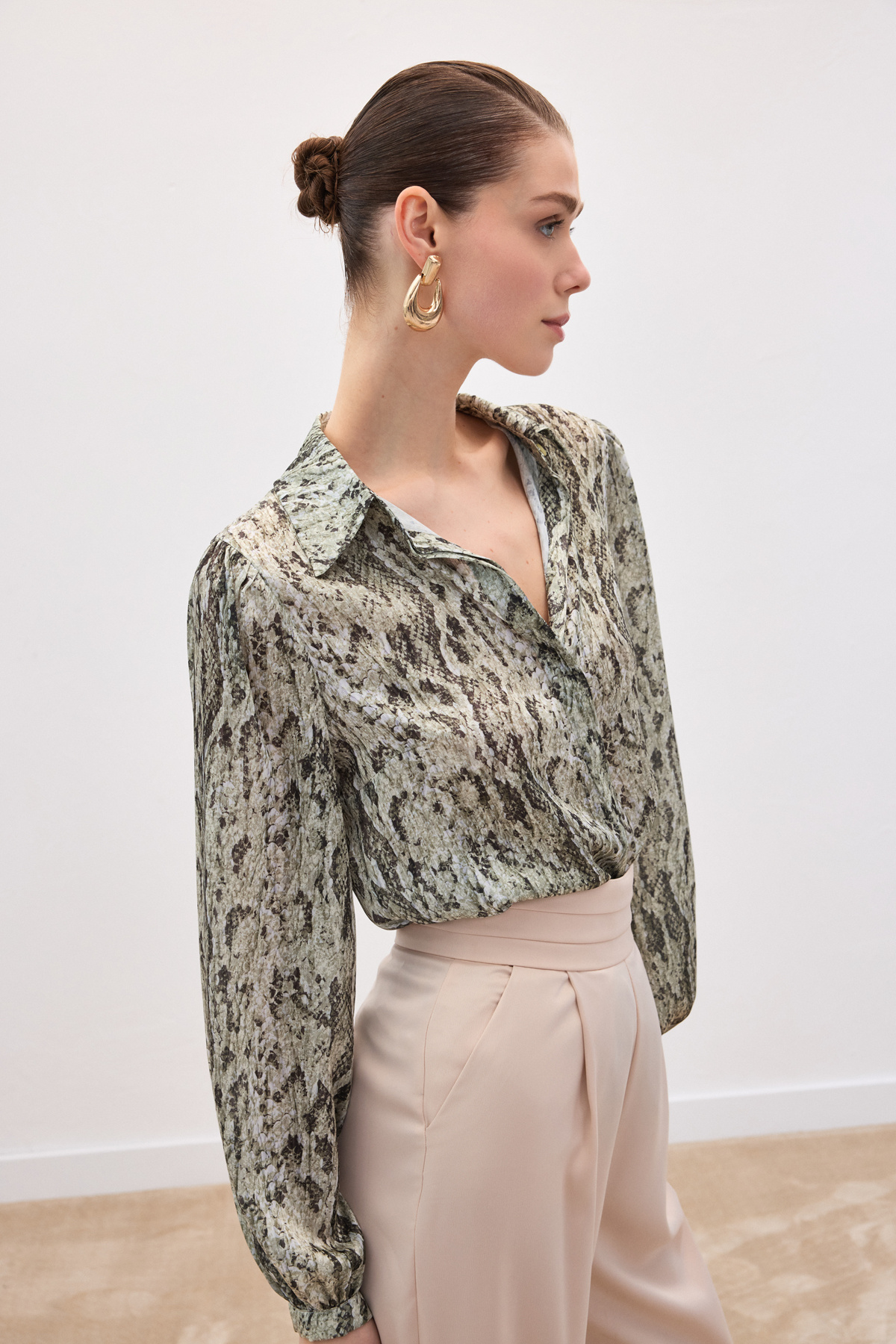 Desenli Gömlek - Haki