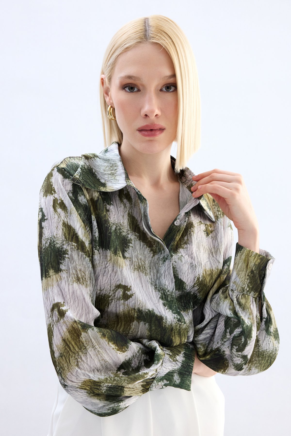 Desenli Gömlek - Haki