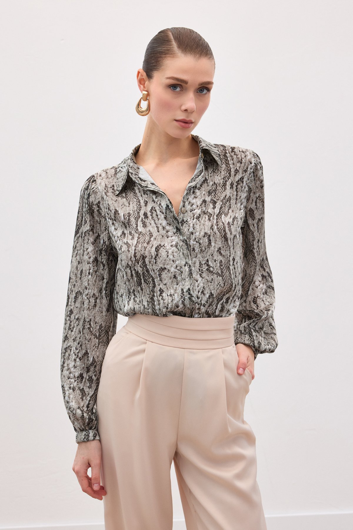 Desenli Gömlek - Kahve