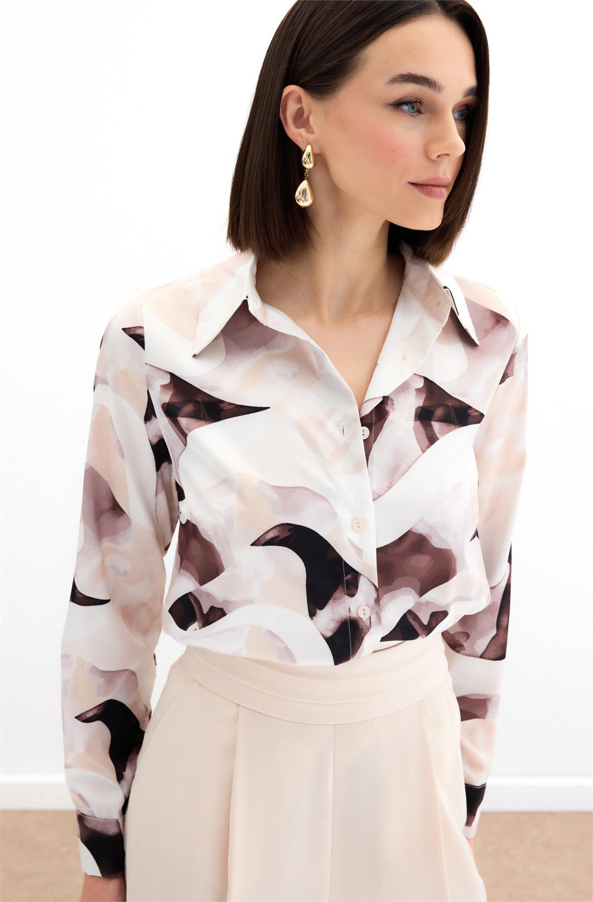 Desenli Gömlek - Kahve
