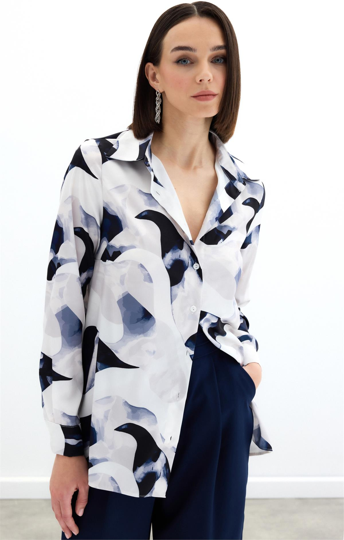 Desenli Gömlek - Lacivert