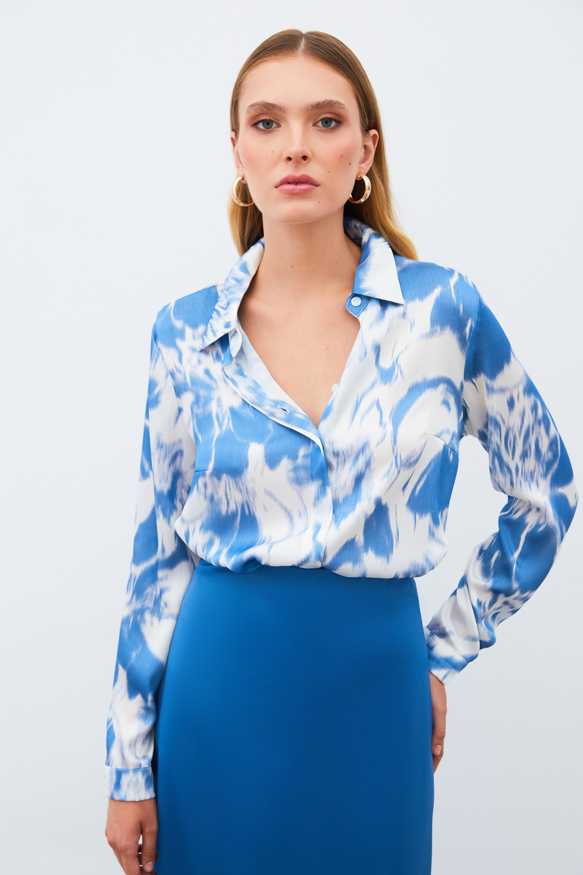 Desenli Gömlek - MAVİ